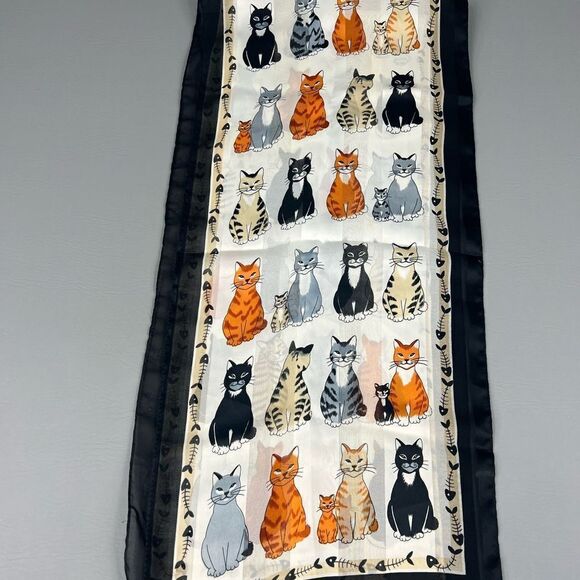 Women’s cartoon cat poly scarf. Colorful. Cat Lovers. feline. Super cute. - Picture 1 of 6
